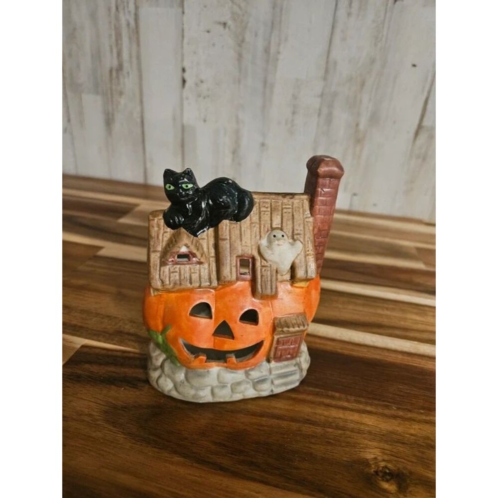 Vintage Small Halloween Pumpkin Candle Holder